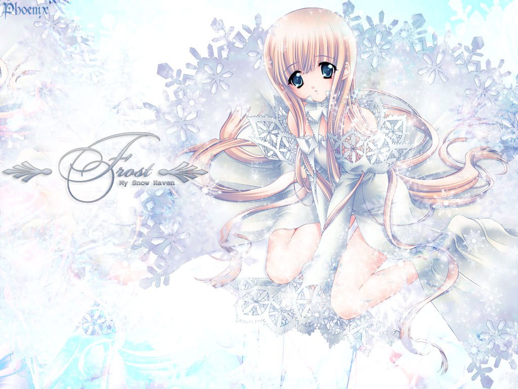 Anime girl in snowflake world