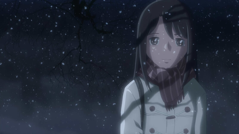 anime girl in snowstorm