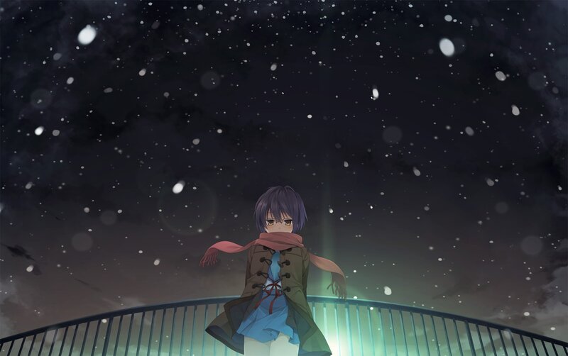 anime girl in snowstorm