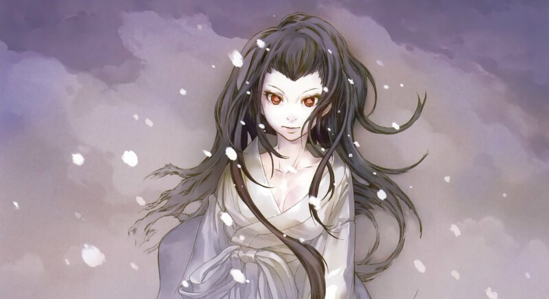 anime girl in snowstorm