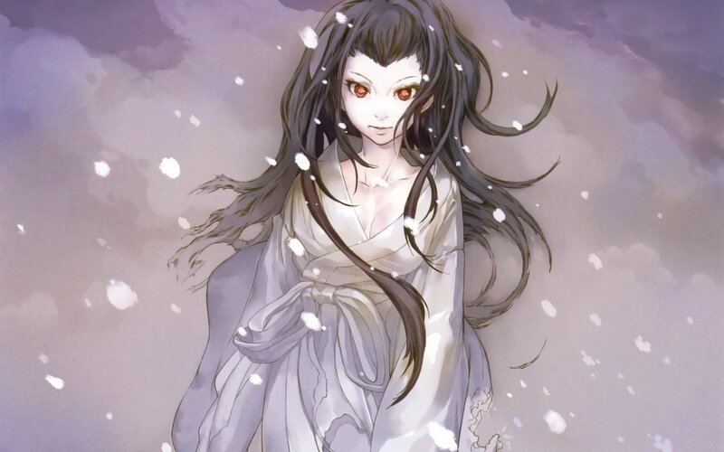 anime girl in snowstorm
