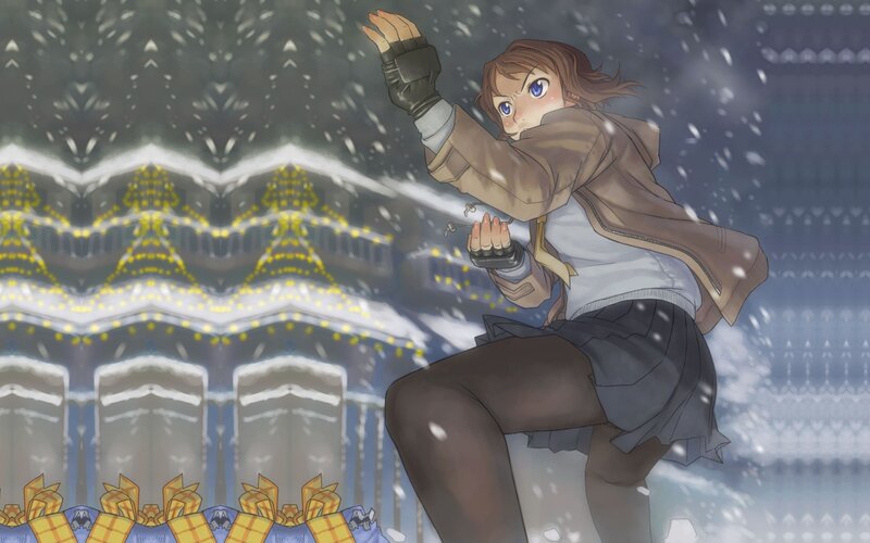 anime girl in snowstorm