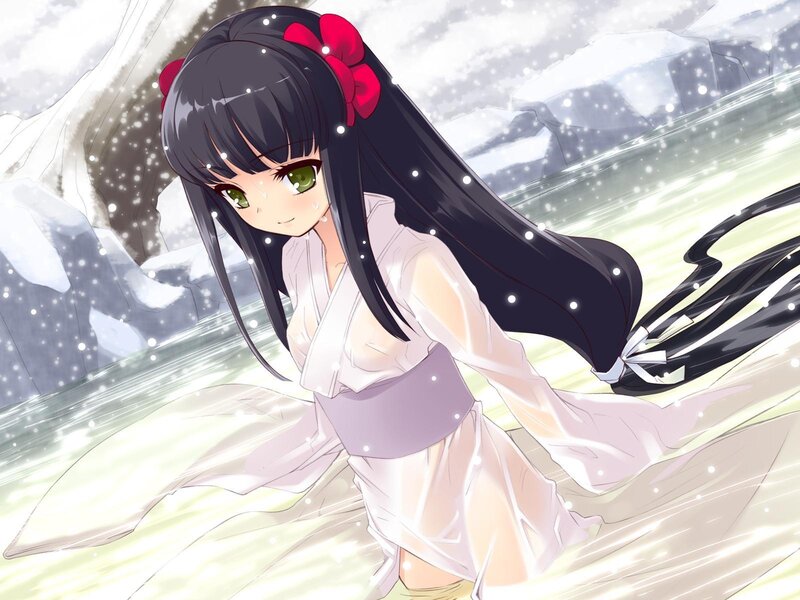 anime girl in snowstorm