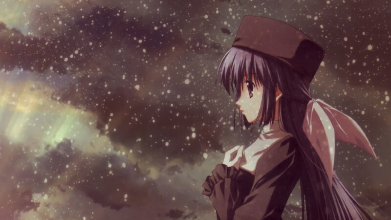 anime girl in snowstorm