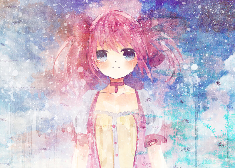 anime girl in snowstorm