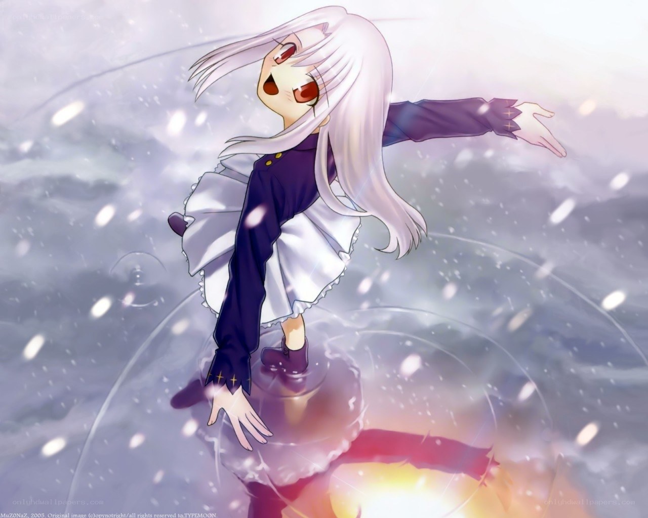 anime girl in snowstorm