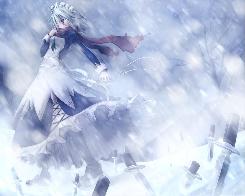 anime girl in snowy battlefield