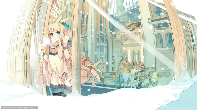 Anime girl in snowy city