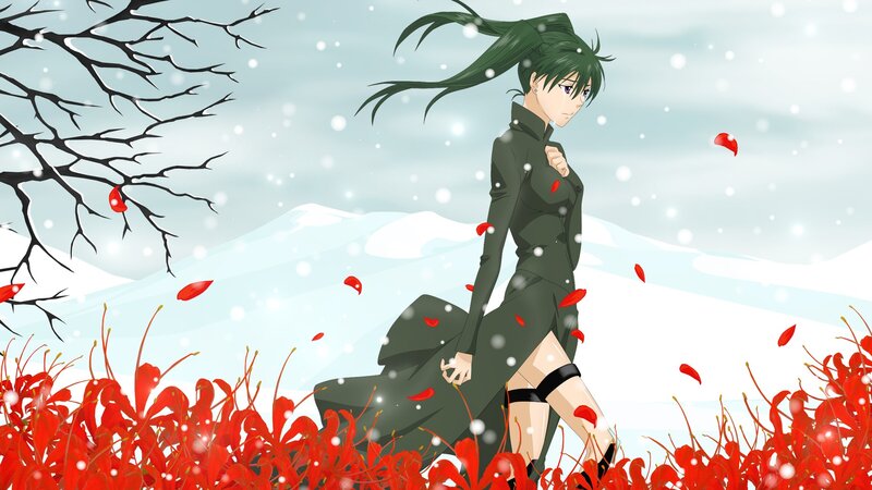 Anime girl in snowy field