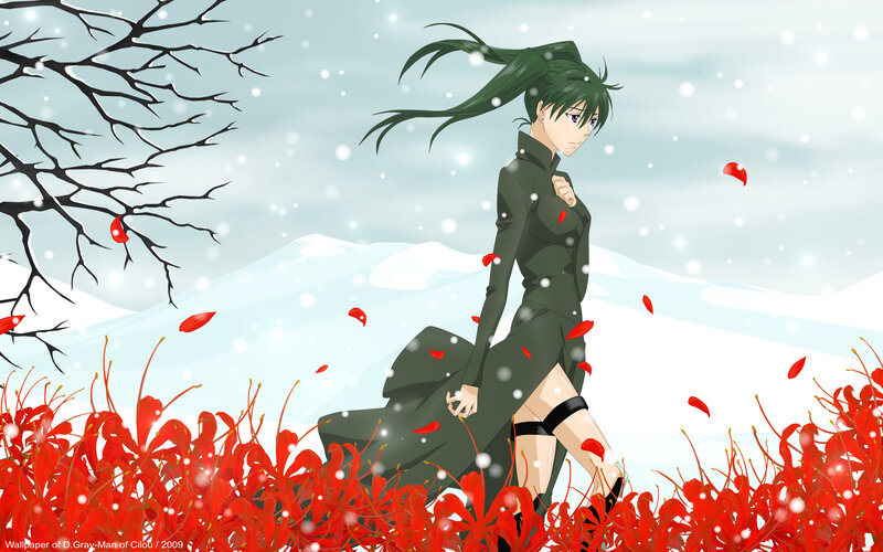 Anime girl in snowy field