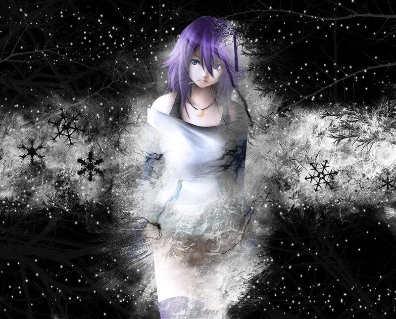 anime girl in snowy forest