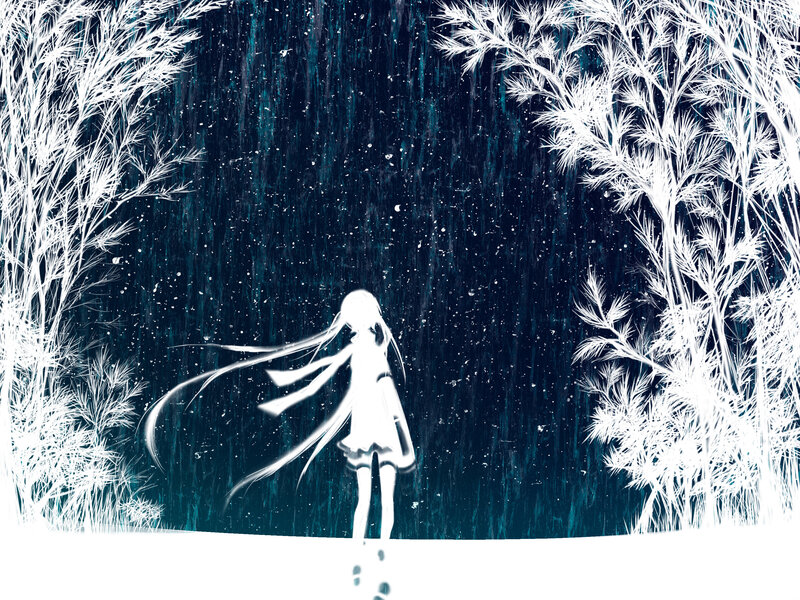 Anime girl in snowy forest