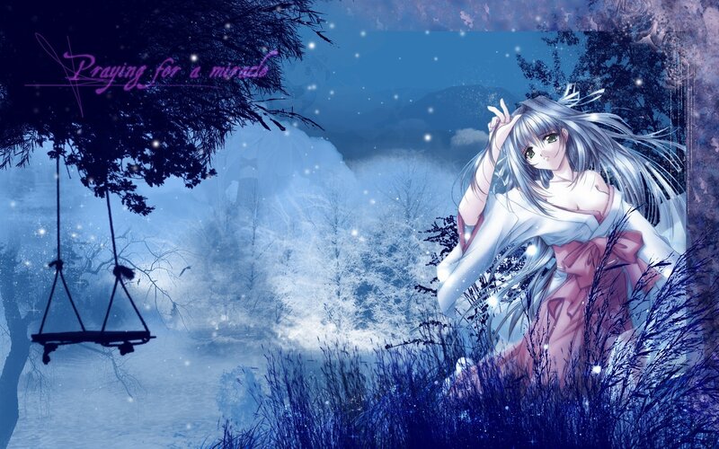 Anime girl in snowy forest