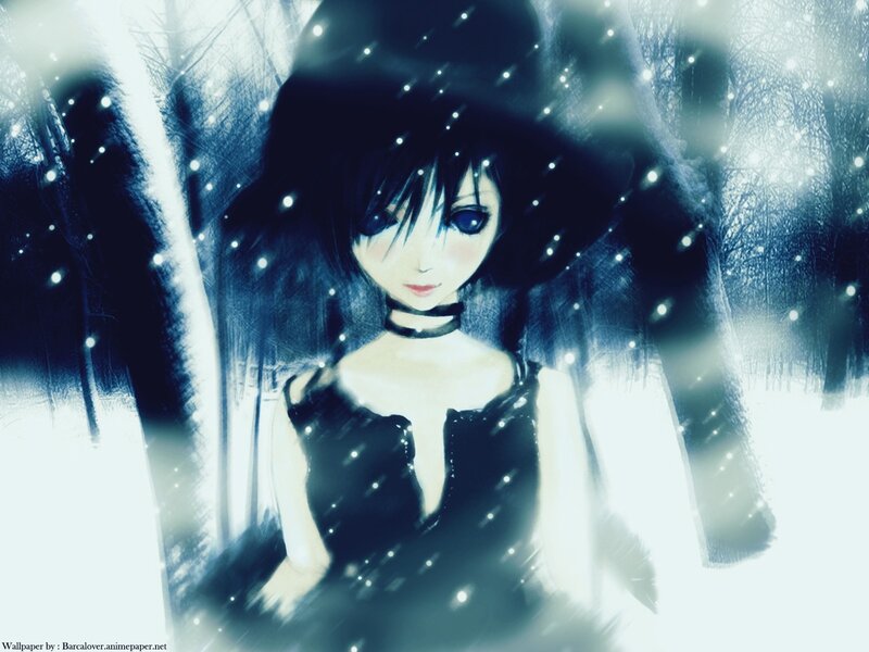 anime girl in snowy forest