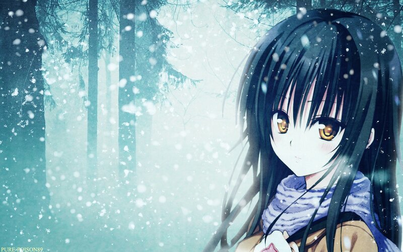 anime girl in snowy forest