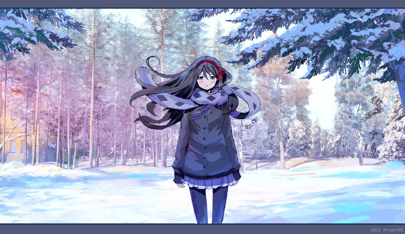 anime girl in snowy forest