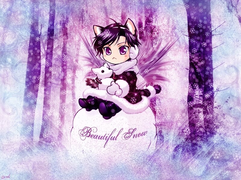 Anime girl in snowy forest