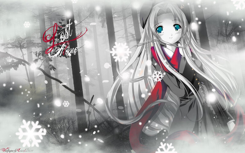 anime girl in snowy forest