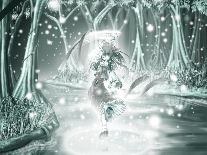 anime girl in snowy forest
