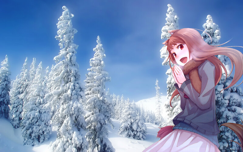 Anime girl in snowy forest