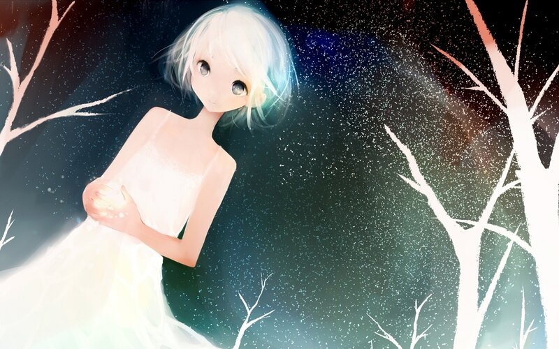 Anime girl in snowy forest