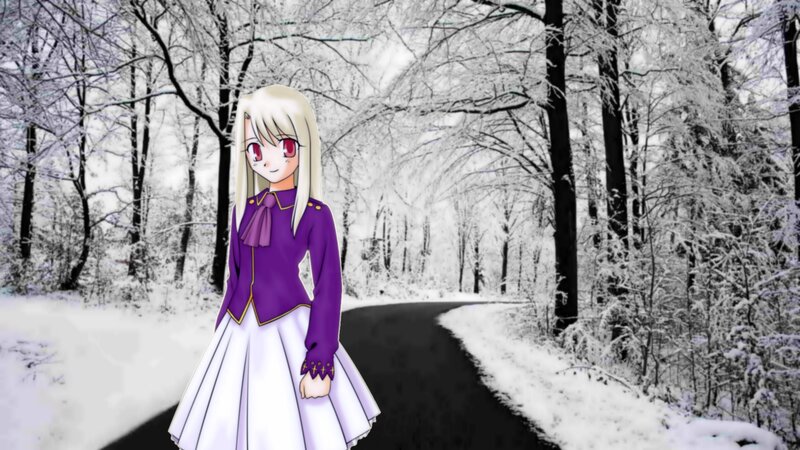anime girl in snowy forest