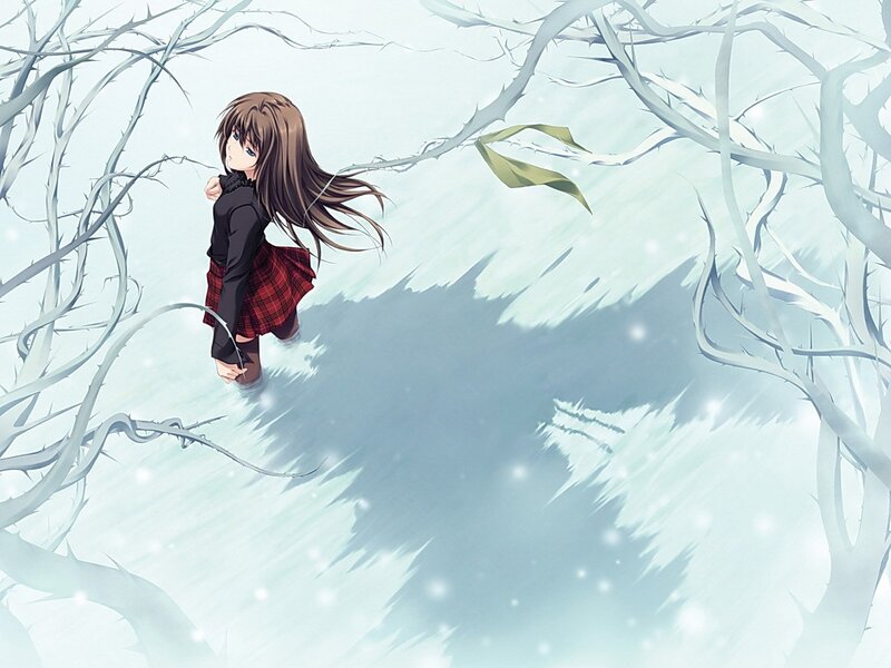 anime girl in snowy forest