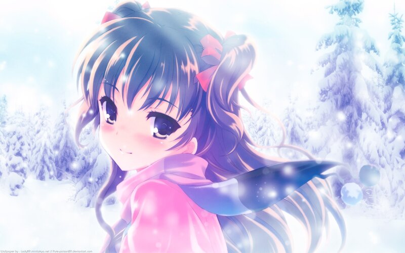 Anime girl in snowy forest
