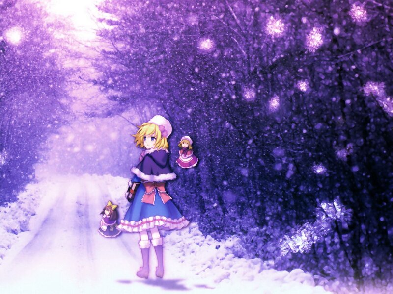 Anime girl in snowy forest