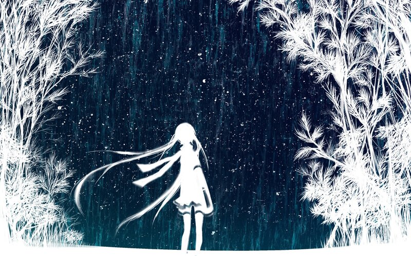 anime girl in snowy forest