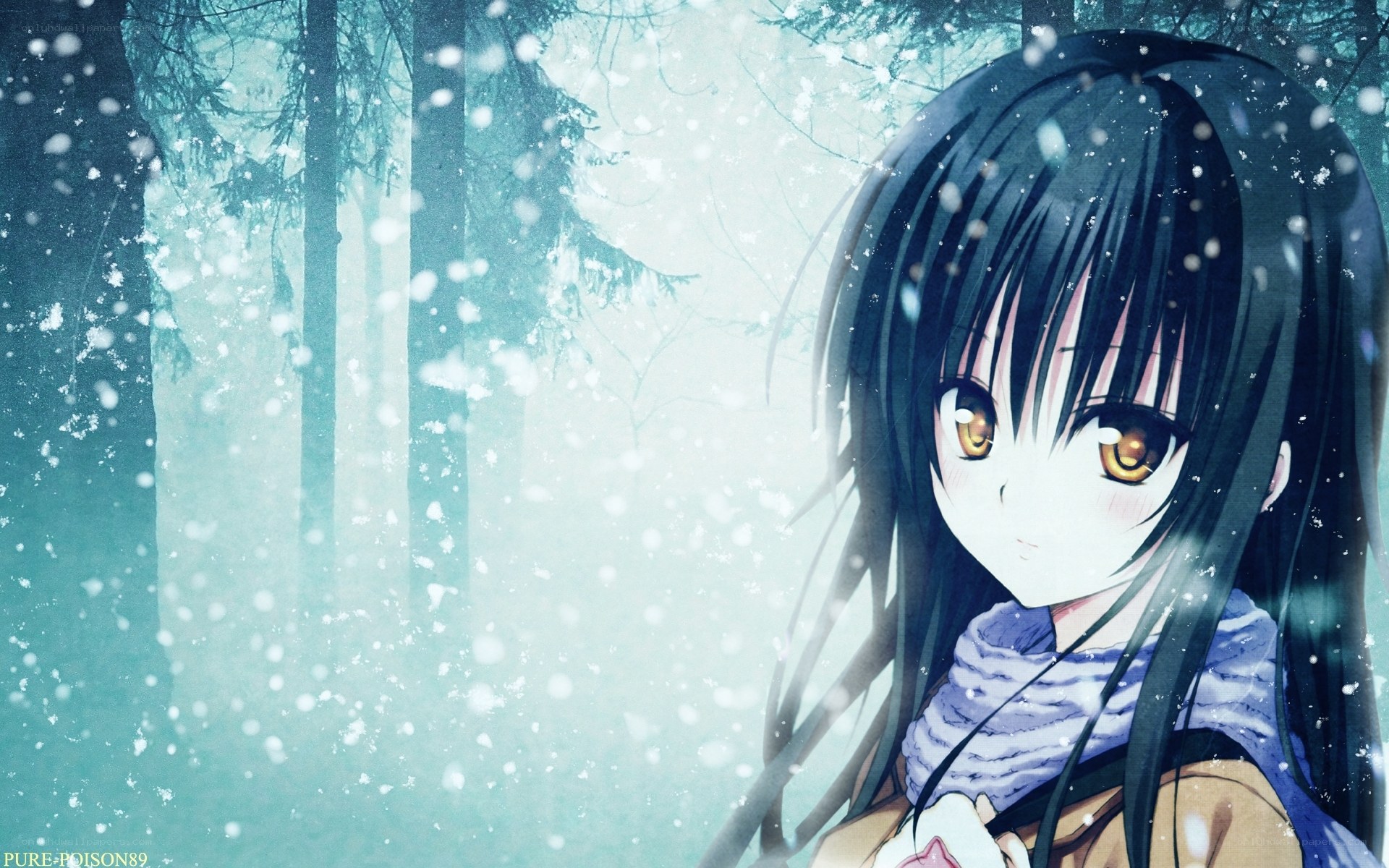 anime girl in snowy forest