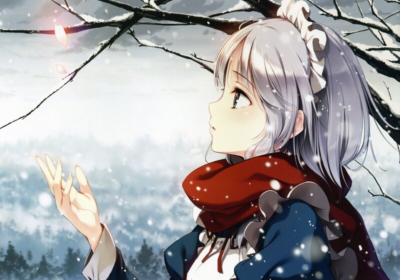 anime girl in snowy forest