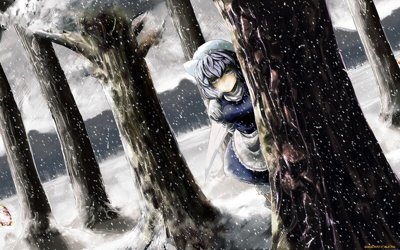 anime girl in snowy forest