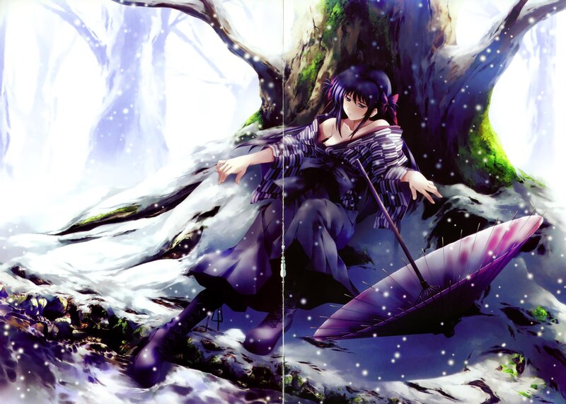anime girl in snowy forest
