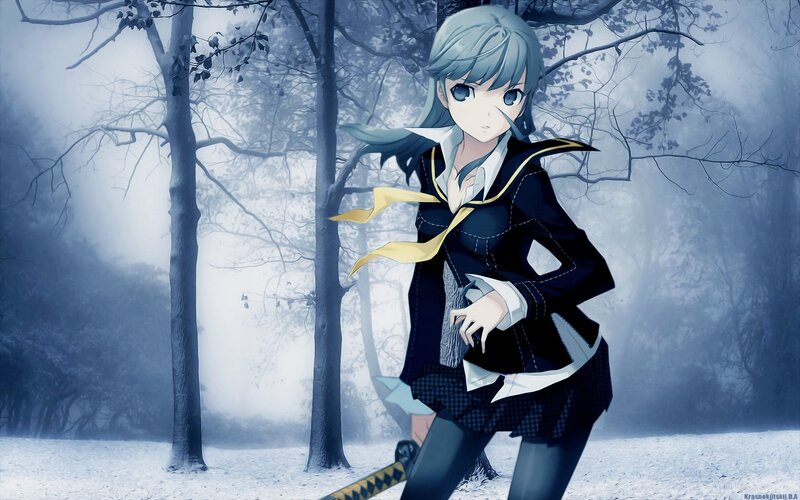 anime girl in snowy forest