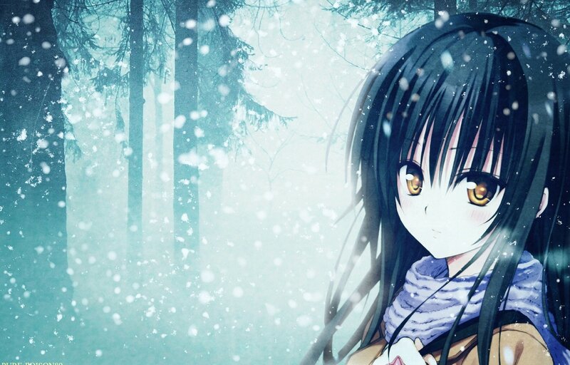 anime girl in snowy forest