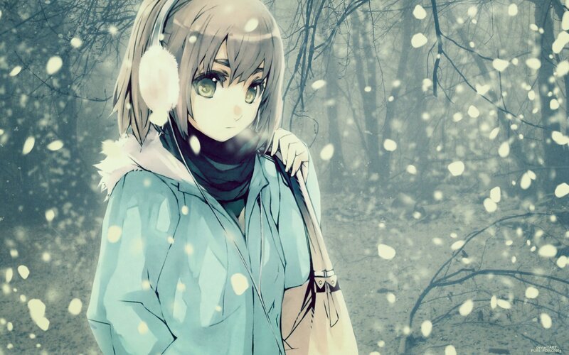 anime girl in snowy forest