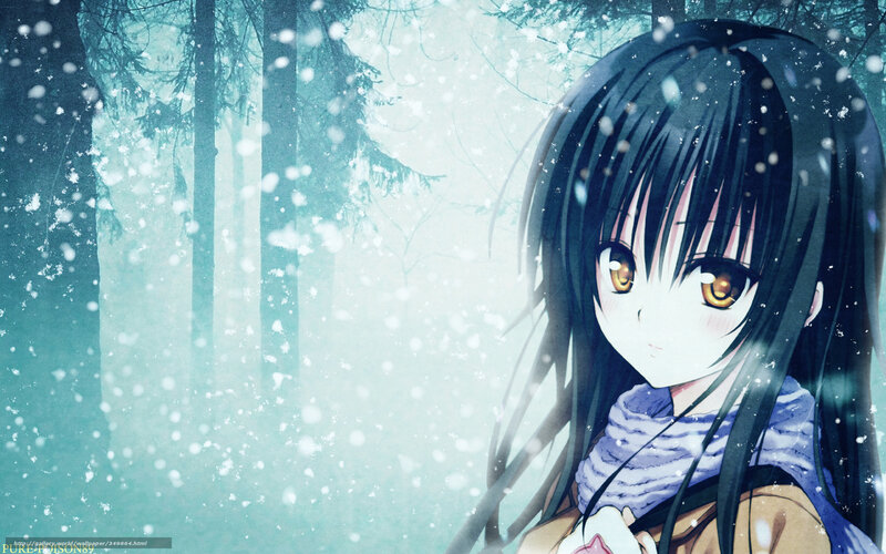 anime girl in snowy forest
