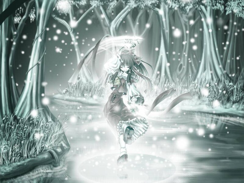 anime girl in snowy forest