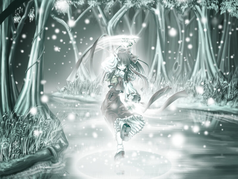 anime girl in snowy forest
