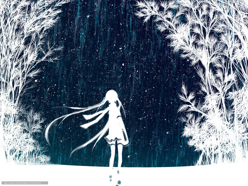 Anime girl in snowy forest