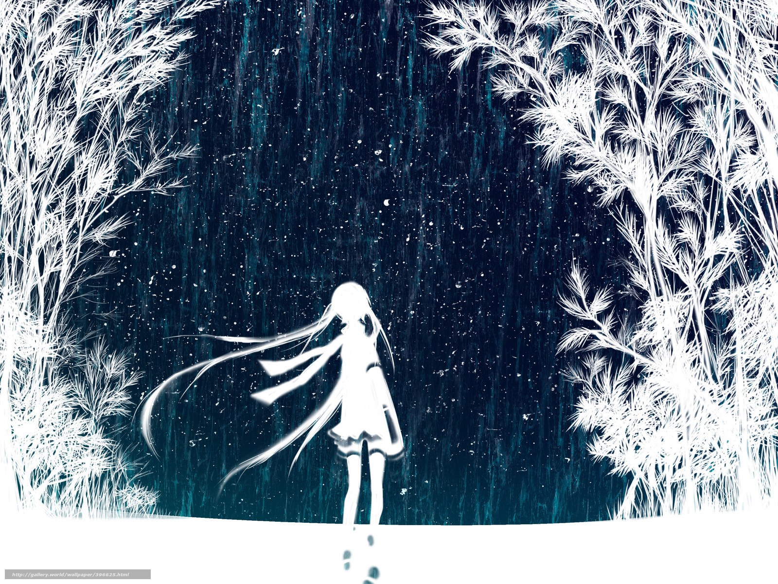 Anime girl in snowy forest