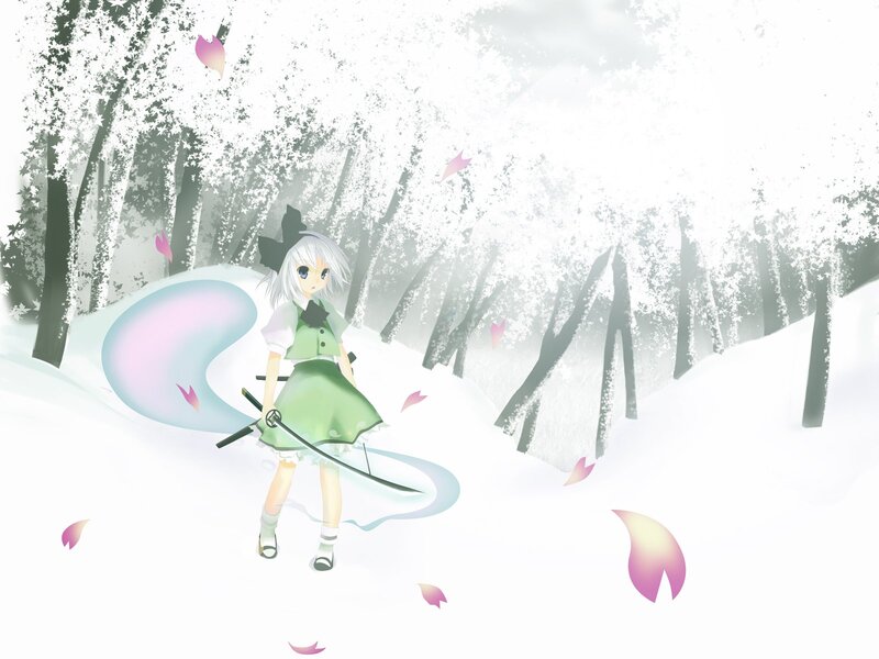Anime girl in snowy forest