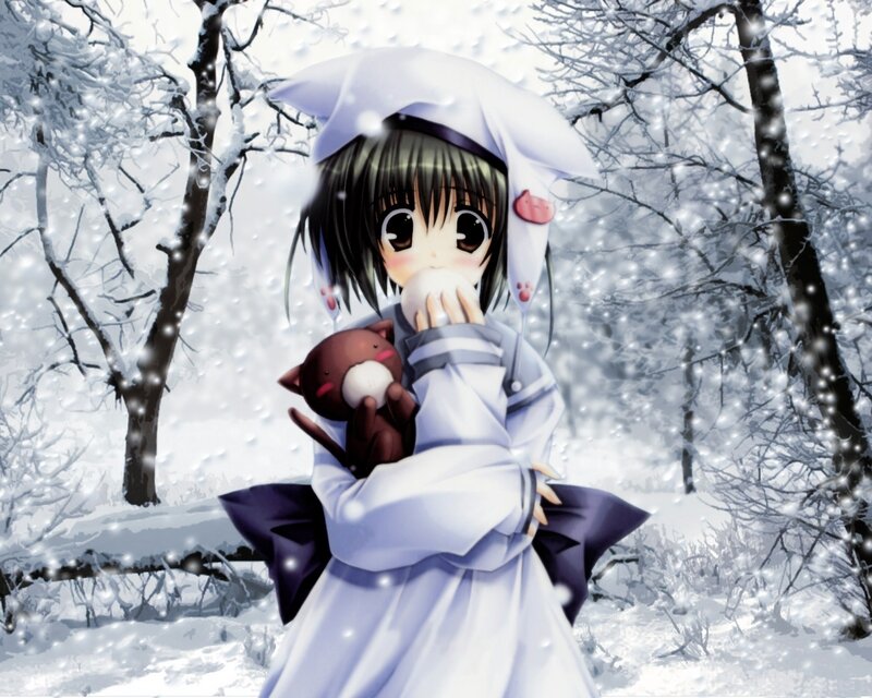 Anime girl in snowy forest