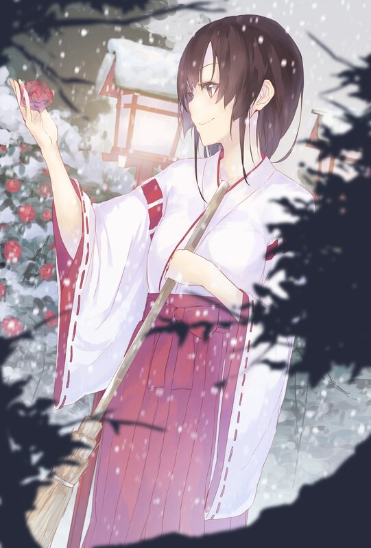 Anime girl in snowy garden