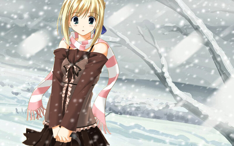 anime girl in snowy landscape