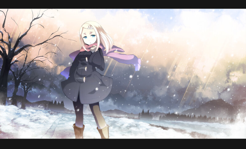 anime girl in snowy landscape