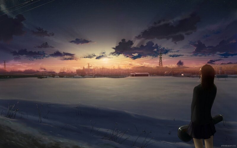 Anime girl in snowy landscape