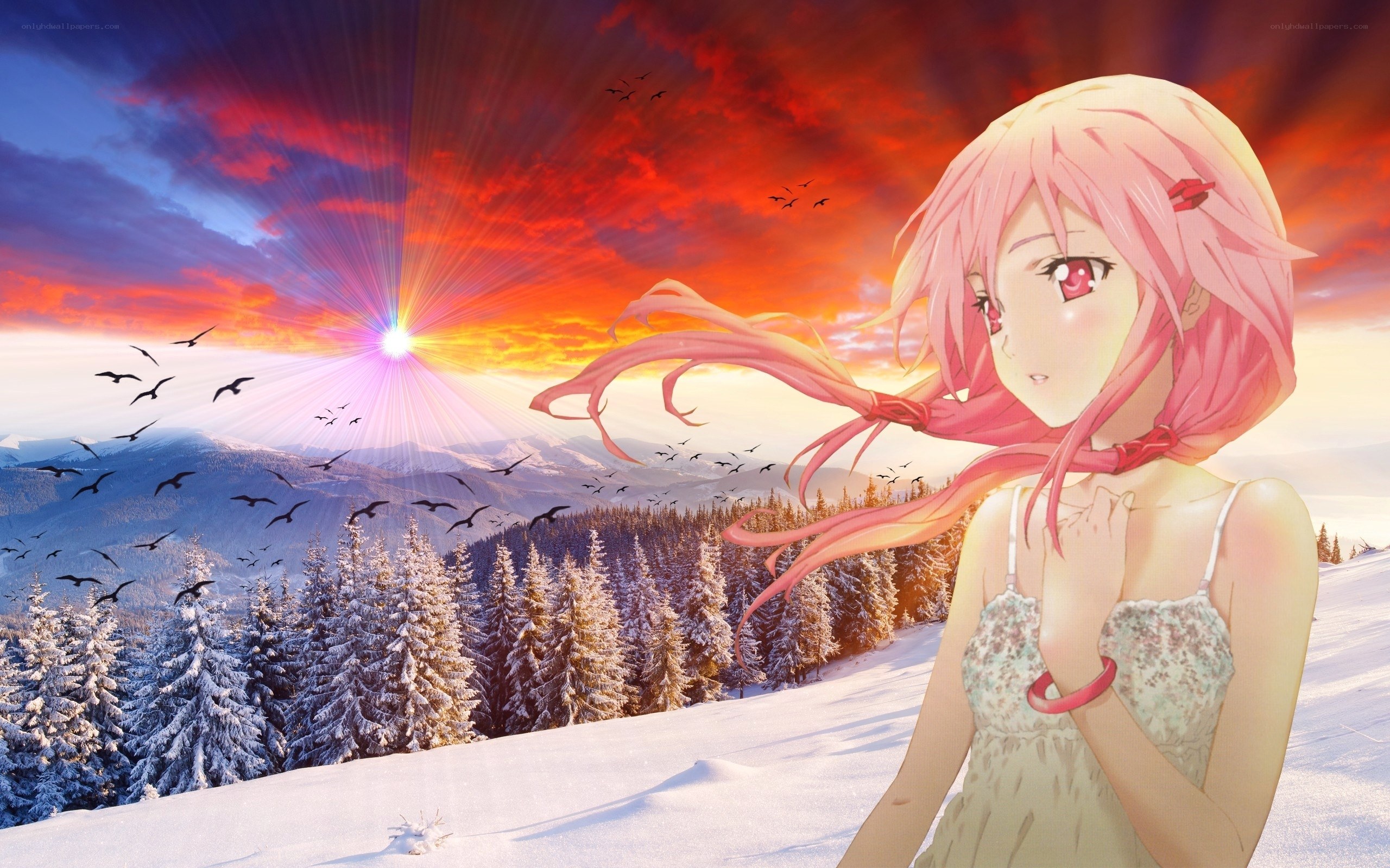 Anime girl in snowy landscape