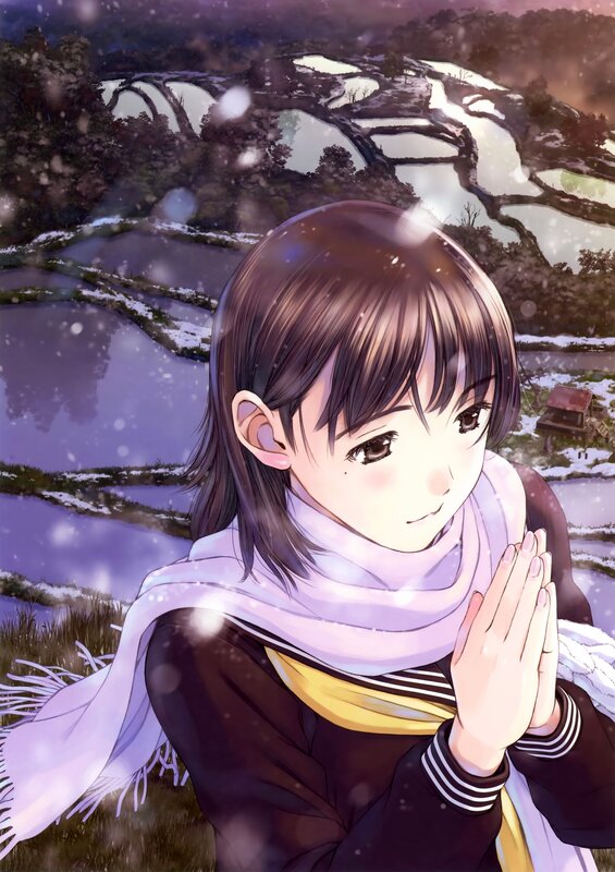 Anime girl in snowy landscape